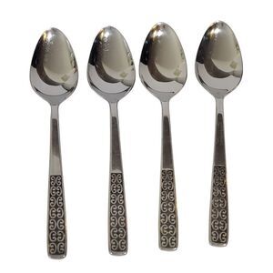 4 International SERENATA Teaspoons Stainless Glossy Black Accent ~Combine‎ Ship